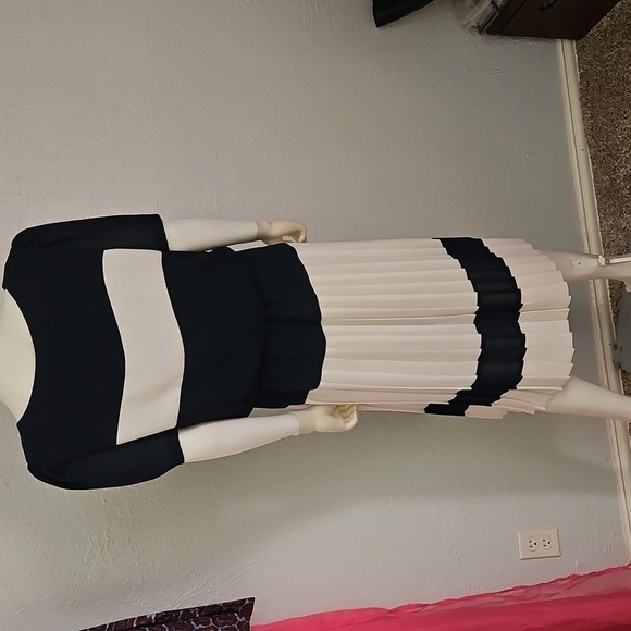 LIZ ROBERTS 1980s Nautical Sailor Pleated Accordian Blouson Chiffon Dress - Picture 7 of 13